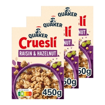 Quaker - Cruesli Rosinen & Haselnuss - 3x 450g