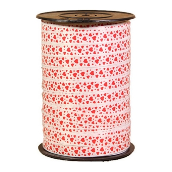 Band – Weiß mit Malo Mini-Herzen – 10 mm x 230 m – pro Rolle