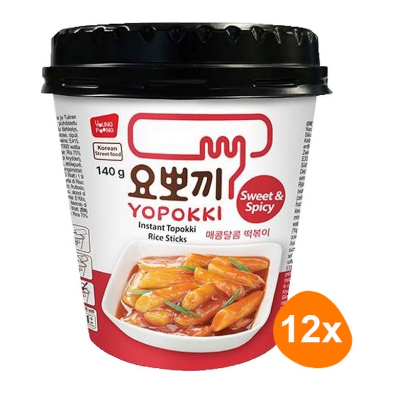 Yopokki - Instant Topokki Reiskuchen Sweet & Spicy - 12 Becher