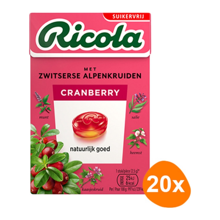 Ricola - Cranberry Ohne Zucker - 20x 50g