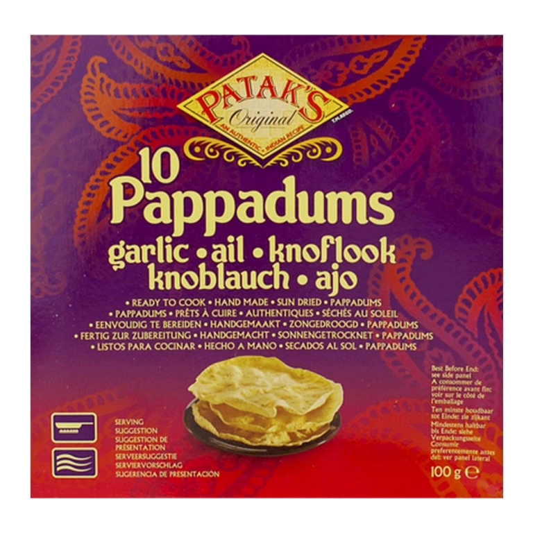 Patak's - Pappadum Knoblauch (Fertig zur Zurbereitung) - 100g