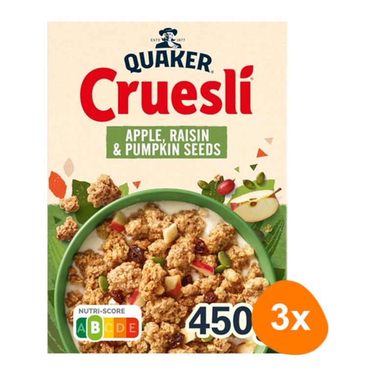 Quaker - Cruesli Apfel & Rosinen - 3x 450g