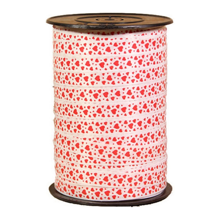 Band – Weiß mit Malo Mini-Herzen – 10 mm x 230 m – pro Rolle