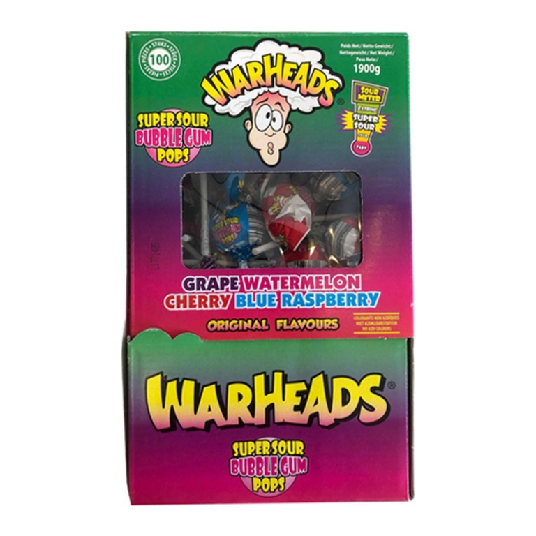 Warheads - Super Sour Bubblegum Pops - 100er