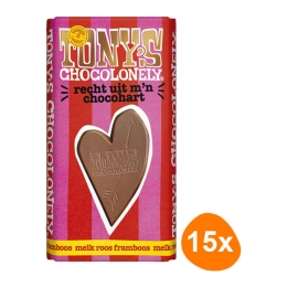 Tony's Chocolonely - Geschenk Tafel: Direkt aus meinem Schokoladenherzen (Vollmilchschokolade Rose Himbeere) - 15x 180g