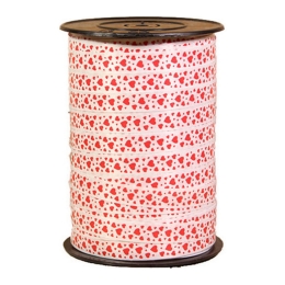 Band – Weiß mit Malo Mini-Herzen – 10 mm x 230 m – pro Rolle
